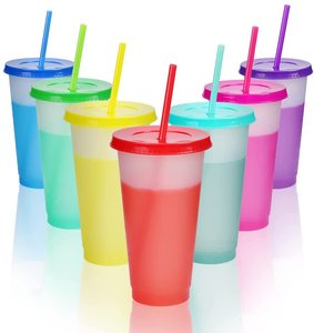 Gobelets <span class=keywords><strong>à</strong></span> changement de couleur avec couvercles et pailles - Gobelets pour enfants de 16 oz, gobelets en plastique réutilisables pour adultes - Product Image 1
