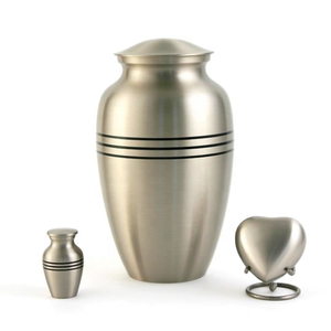Classic Pewter Cremation Urn Customized Size with Heart Keepsake and <b>Miniature</b> Vase Durable Metal Design 220 Cubic Inch Capacity - Product Image 1