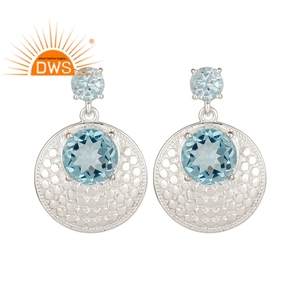 <b>Blue</b> <b>Topaz</b> Gemstone Women's <b>Earrings</b> Jewelry Supplier Wholesale Glorious Designer Sterling Fine Silver Jewelry - Product Image 1