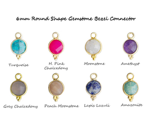 Vermeil H-Conector de bisel elegante para fabricación de joyas, de Calcedonia rosa, Plata de ley, oro, forma redonda - Product Image 6