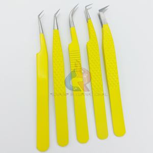 Best Selling Stainless Steel Eyelash Extension Tweezers Yellow <b>Silver</b> with Sustainable Isolation and <b>Fan</b> Making Ability - Product Image 4