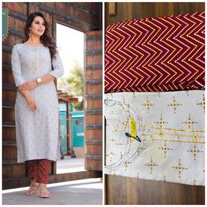 ชุดกางเกงเรยอนสำหรับผู้หญิง3/4th,ชุดกางเกง Kurti เรยอนทรงตรงดีไซน์ที่แตกต่างกันทั้งด้านบนและกางเกงจาก Royal Export - Product Image 4