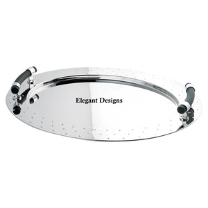 Plateau de service en acier inoxydable de grande taille en gros fait à la main plateau de fantaisie simple plat de nourriture en métal de luxe élégant unique - Product Image 6