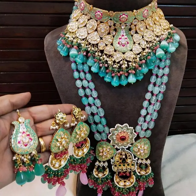 Индийский свадебный комплект тяжелых ювелирных изделий, настоящий большой размер, кундан, очень красивый набор для невесты от MEETALI CREATION