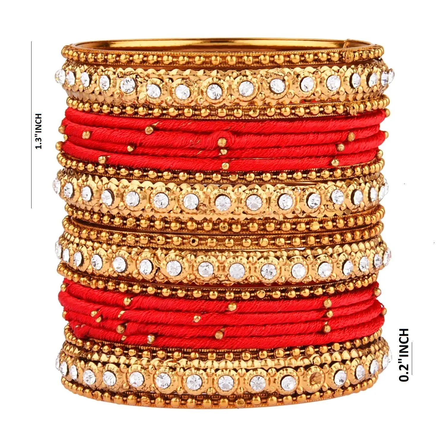 Indiase Bollywood Mode-sieraden Vergulde Crystal Kralen Rode Kleur Zijden Draad Armband Set (20 Pc)