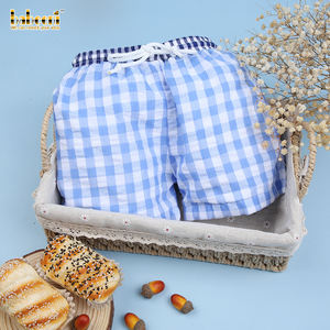 Jolis troncs en vichy bleu avec broderie à la main Fabricant de gros de Set-BB2417 de vêtements de luxe OEM ODM pour garçons - Product Image 1