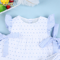 Robe smockée vintage pour petite fille, 100% coton, ensemble court, certifiée OEKO-TEX, bleue à pois, OEM ODM, vente en gros BB2567