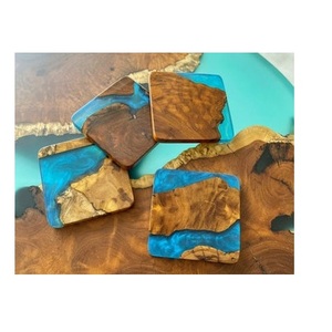 Posavasos de piedra diferente y resina epoxi y posavasos de madera con arte de resina posavasos de resina de madera de acacia - Product Image 5