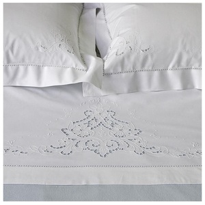 Drap de lit en fibres de coco, literie 100% coton, blanc brodé - Product Image 2