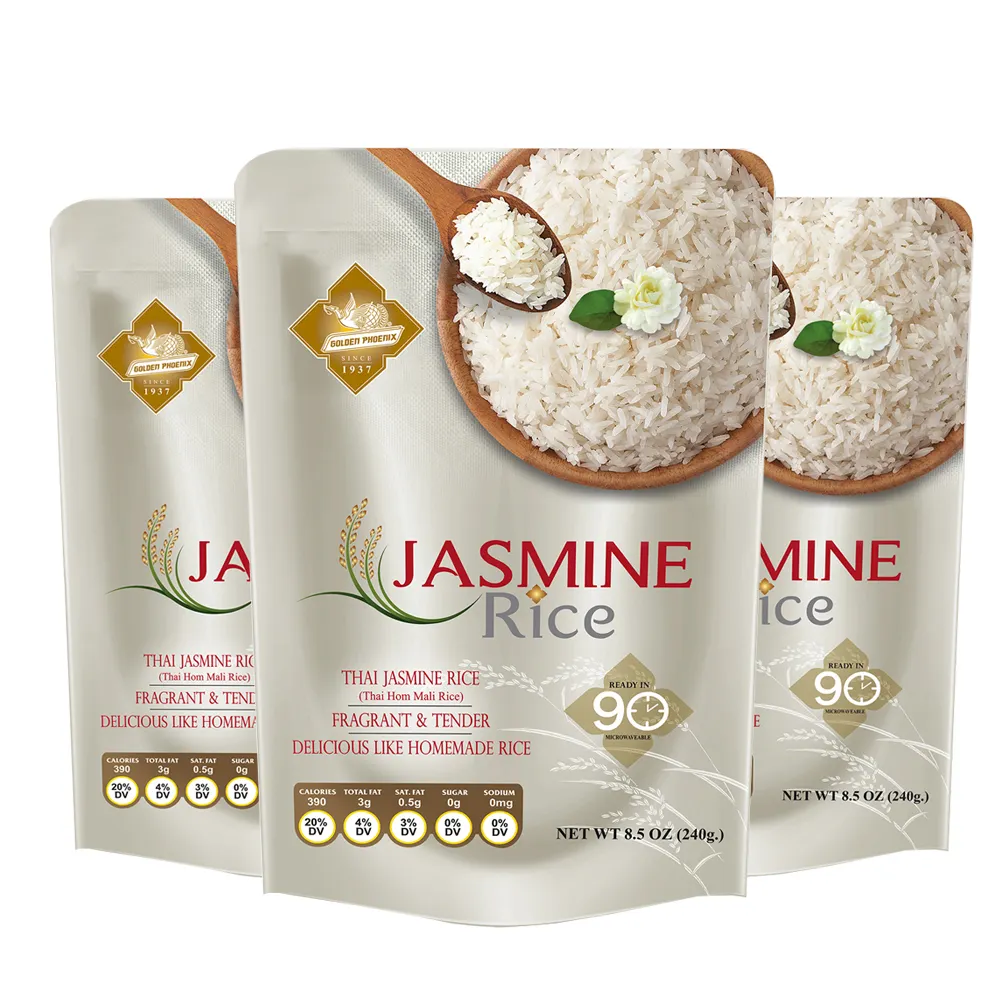 Melhor vendedor pronto para comer arroz jasmine em saco 240g boa qualidade alimentos de arroz instantâneos da tailândia