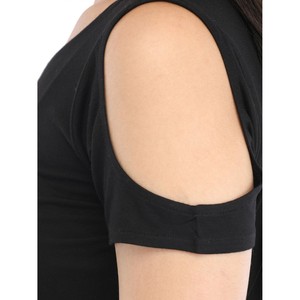 Camiseta negra con hombros descubiertos para mujer, camiseta de manga corta para niña, camisas personalizadas con estampado personalizado - Product Image 5