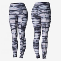Leggings de sport pour femmes, taille mi-haute, longueur genou, imprimé couleur, non transparents, avec poches, en Spandex/Polyester, pour le yoga et le cyclisme