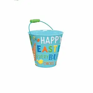 HAPPY EASTER PAIL BUCKET PARTY DECORATIVE GALVANIZED GIFT PAILS BUCKET FOR PLANTER