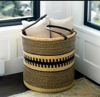 Panier de rangement rond en paille, panier à linge tissé à la main, corbeille de rangement de tabouret de pied, meilleure vente