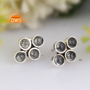 Pendientes de Plata de Ley 925 Oxidada Hechos a Mano y Personalizados con Piedra Preciosa de Rutilo Negro Natural, Fabricante de Joyería - Product Image 2