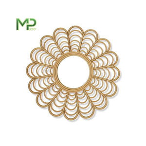 Contemporary Elegant Modern Round <b>Wood</b> <b>Mirror</b> Bamboo Material with Leather Strap for Living Room Wall Decor - Product Image 6