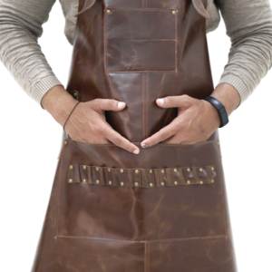 Delantal de carnicero de cuero de vaca de diseño personalizado de alta calidad más vendido, delantal de herramientas sin mangas impermeable, Material PU de alta calidad para barbacoa - Product Image 2