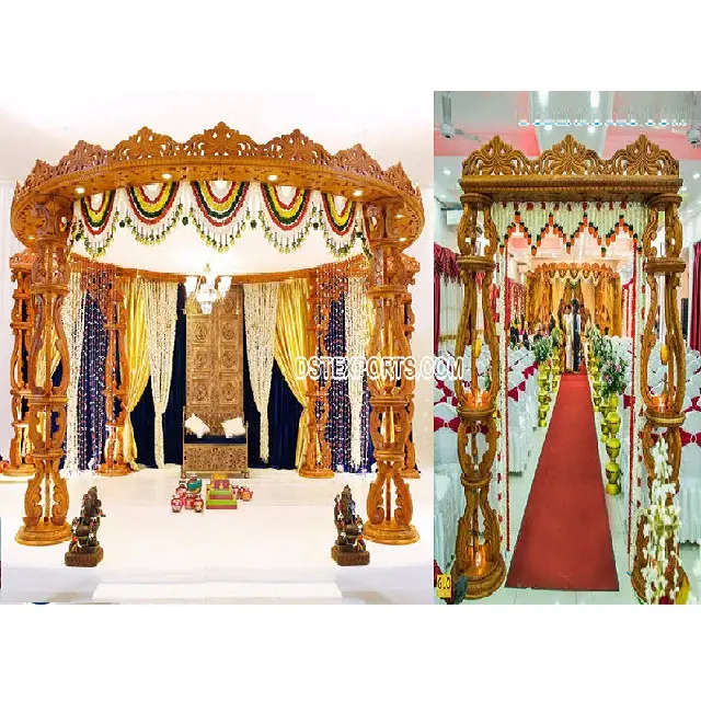 Mandap tradicional de madera para boda, accesorio de estilo abierto para ceremonia India, de moda deslumbrante, de madera