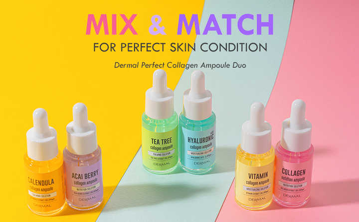 Dermal Korea Ampoule Calendula Facial Serum and Acai Berry Serum 17ml*2/Case for Skin Soothing Vitalizing and Moisturizing