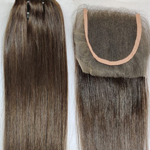 Extensiones de Cabello Liso Transparente HD Brasileño al por Mayor para Cierre, Mechones Dobles Cosidos a Máquina, Cola de Caballo y Set de Clips - Product Image 2