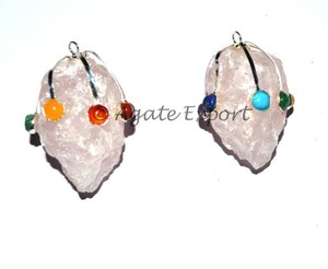 Pendentif Chakra brut en quartz rose Acheter pendentifs en métal Chakra Bijoux en pierre Chakra de guérison - Product Image 1