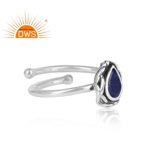 Anillo de Plata de Ley 925 Oxidada Ajustable con Gema de Lapislázuli en Forma de Pera para Niña, Proveedor de Joyería - Product Image 3