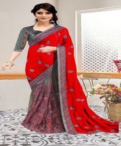 Auto conçu fête porter Designer soie brodé Saree avec chemisier pièce douce soie dentelle bordure Sari vêtements de mariage femmes dernier ApparelGarment - Product Image 4