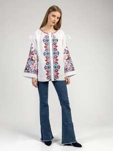 Chemisier brodé en lin naturel pour femme, haut élégant et décontracté, à manches longues, col rond, nouvelle collection - Product Image 2