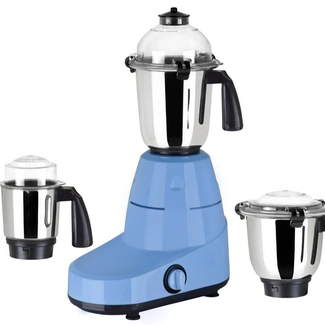 Kimatsu Orchid 550W Electric Mixer Grinder 100% Copper Motor ABS Body Stainless Steel Jars Mixing Bowl-Lift Design 3-Speed Blue