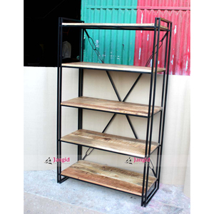 Étagère à livres moderne en fer et en bois, vitrine de présentation, étagère de rangement, meuble léger, artisanat indien fait main - Product Image 5