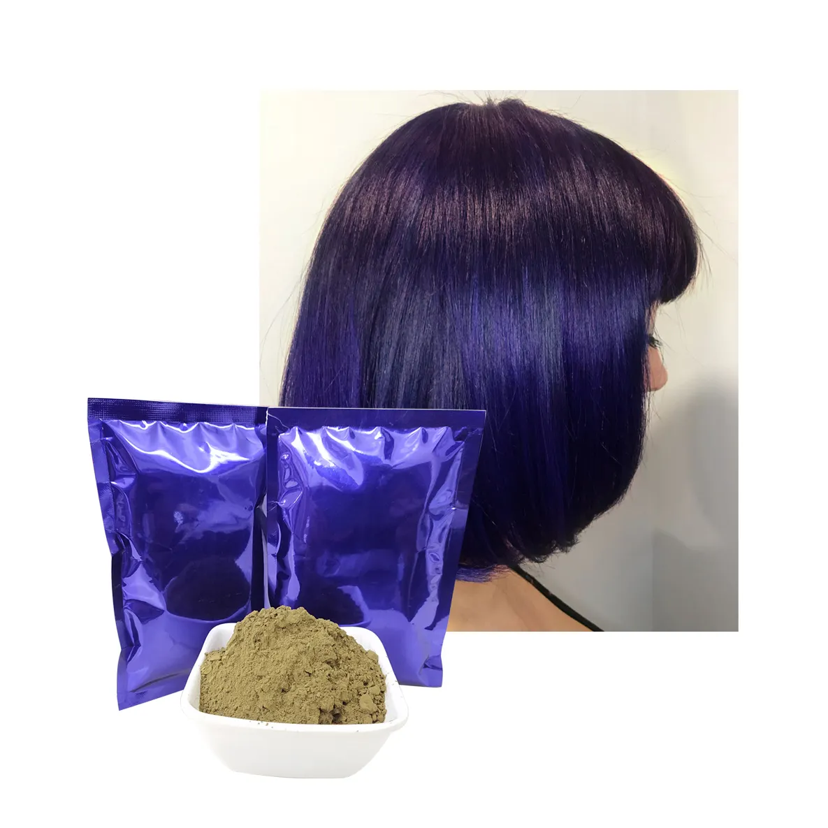 العضوية نيلي مسحوق ل منتجات الشعر لا الكيميائية OEM تسمية خاصة الصانع العناية بالشعر التصميم صبغة شعر اللون