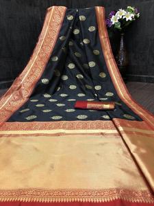 Banarasi Silks Saree สีดำ Banarasi ผ้าไหมบริสุทธิ์สารี - Product Image 5
