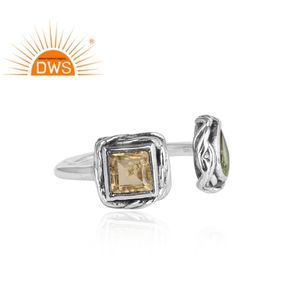 แหวนพลอยซิทรินและเพอริดอทส่องประกาย แหวนเงินแท้ดีไซน์โบราณ ผลิตโดยผู้ผลิตเครื่องประดับ คอลเลคชั่นวินเทจ - Product Image 6