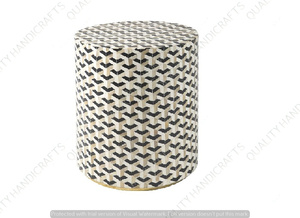 Best Quality Bone Inlay <b>Bedside</b> <b>Table</b> Modern Design Striped Pattern <b>Black</b> Living Room Home Office India Handicrafts - Product Image 2