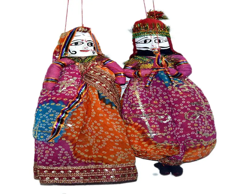 जातीय भारतीय हस्तशिल्प राजस्थानी Katputli लटका कठपुतली जोड़ी