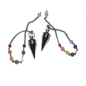 Best Saler of Carved Black Metal Pendulums With Chakra Chain : Carved Black Metal Pendulums With Chakra Chain for Sale - Product Image 1