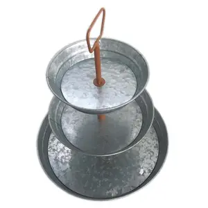 Ring Handle Serving Cup Cake Stand Home Decorative Cake Stand Galvanized Metal Round Shaped Three Tier Cake Stand