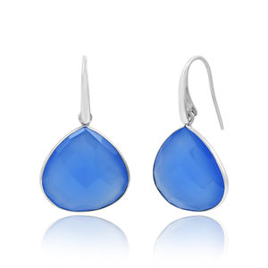 Haute qualité 925 argent Sterling bleu calcédoine pierres précieuses Dangler boucles d'oreilles design élégant à la mode pour cadeau de fête de mariage - Product Image 2