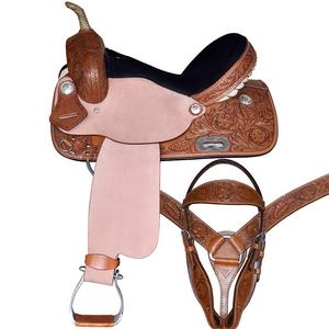 Ensemble de selle anglaise en cuir véritable de qualité supérieure durable de 14 à 18 pouces, différentes couleurs pour baril de course Western Horse Tack - Product Image 1