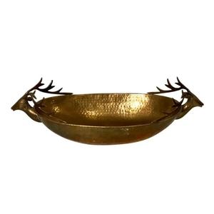 Bol à fruits décoratif en aluminium avec finition nickelée forme ronde de haute qualité avec deux poignées en forme de cerf pour servir - Product Image 4