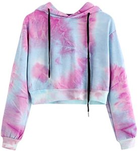 Sweat à capuche court tie dye pour femmes 100% coton à manches longues haut d'été teint uni conception doublée courte longueur à capuche haut court - Product Image 4