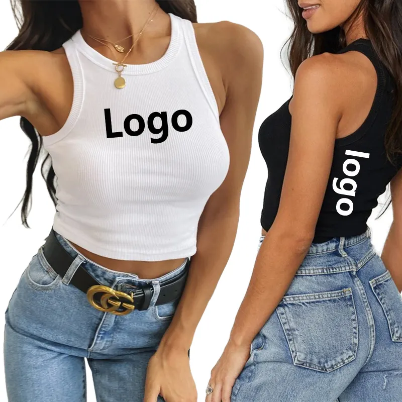 2021 Unique Design Hot Sell Custom Logo Summer Ladies Bulk Plain Ribbed Womens Cami Shirts Crop Tank Tops Breathable