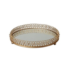 Plateau de service rond en acier doré et métal moderne de luxe pour la maison, hôtel, articles décoratifs de mariage - Product Image 1