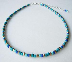 สร้อยคอลูกปัดสีฟ้า Choker เมล็ดลูกปัด Choker - Product Image 1