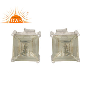 ต่างหูเงินแท้ 925 ประดับพลอยอะมีทิสต์สีเขียวทรงสี่เหลี่ยม งานแฮนด์เมด คอลเลคชั่นเครื่องประดับชั้นดี ขายส่ง - Product Image 1