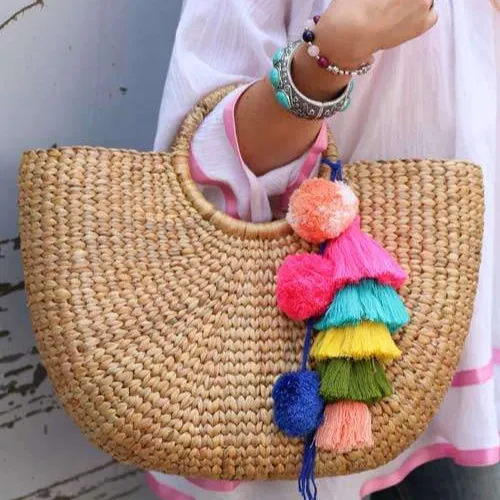 Вьетнамская цветная летняя Соломенная пляжная сумка с кисточками для женщин