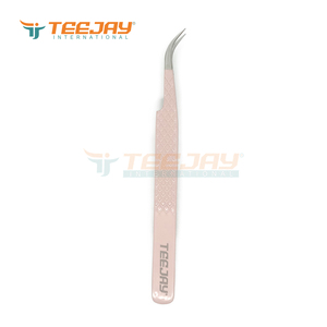 Pince à épiler TEEJAY en acier inoxydable rose poudré, courbée en J, pour volume et isolation, avec poignée diamantée, pointe ultra-fine, prise en main parfaite - Product Image 2