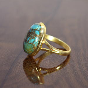 Anillo de piedras preciosas turquesa de roca chapado en oro de 18 quilates hecho a mano, forma ovalada de Plata de Ley 925 para aniversario de bodas, suministro al por mayor - Product Image 3