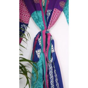 Robe Kimono longue Vintage pour femmes Robe de chambre imprimée de fleurs en soie recyclée pour vêtements de nuit d'automne Matériau en soie confortable - Product Image 5