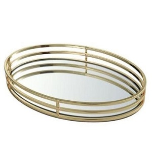 Plateau miroir décoratif Plateaux de service ronds plaqués or Plateaux de bar excellents de haute qualité Design multifonction - Product Image 2